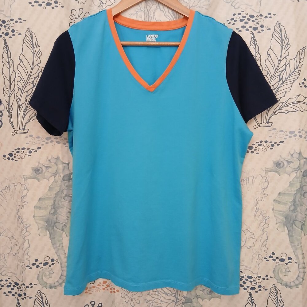 Lands’ End Women’s Supima Cotton Relaxed Short-Sleeve V-Neck Shirt LARGE